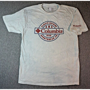 Columbia Men's white graphic T-shirt Always outside Sz M with distress fade